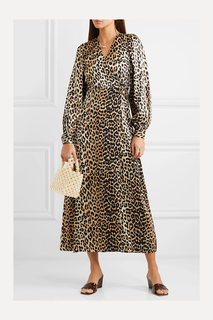 Ganni Leopard silk dress