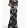Badgley Mischka off shoulder black white dress